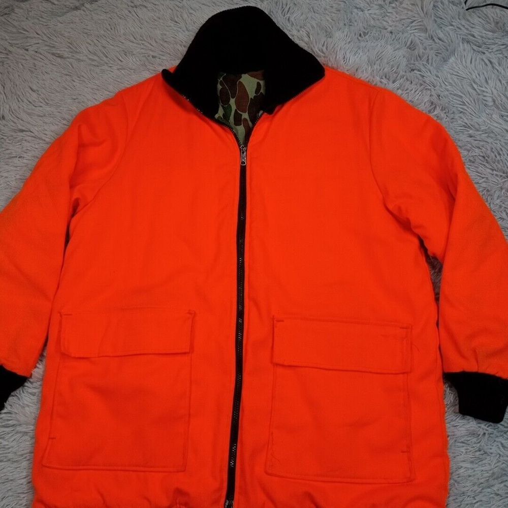 Vintage Sears Jacket Mens L Orange Camo Reversible‎ Hunting Thinsulate Pockets